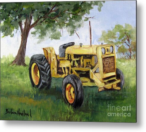 Tractor Metal Print featuring the painting Bud's Yellow Tractor by Barbara Haviland