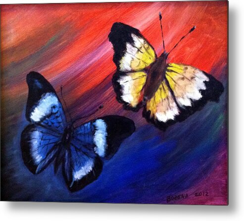 Butterflies Metal Print featuring the painting Butterflies by Bozena Zajaczkowska