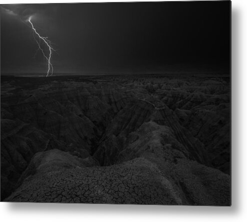 Badlands National Park Metal Print featuring the photograph BWCday5 Lightning Badlands by Aaron J Groen