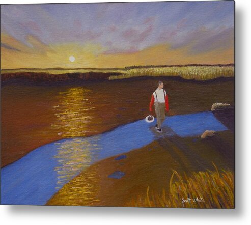 Sunset Metal Print featuring the painting Cape Cod Clamming by Scott W White