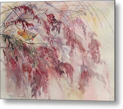 Cardinal Metal Print featuring the painting Cardinal in Fall Mist by Amanda Amend