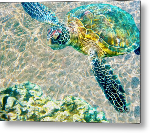 Caribbean Sea Turtle Metal Print featuring the mixed media Beautiful Sea Turtle by Jon Neidert