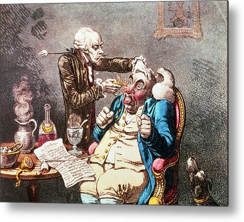 Doctor Metal Print featuring the photograph Caricature Of A Doctor Treating A Patient by National Library Of Medicine/science Photo Library