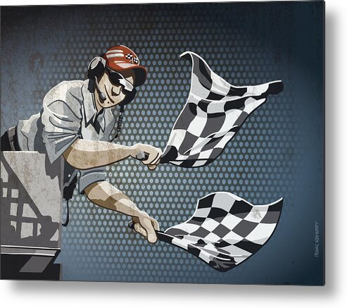 Racing Metal Print featuring the digital art Checkered Flag Grunge Color by Frank Ramspott