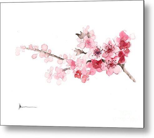 Sakura Metal Print featuring the painting Cherry blossom art print watercolor painting by Joanna Szmerdt