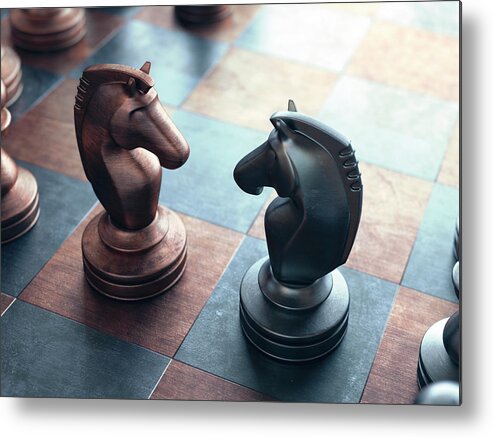 Nobody Metal Print featuring the photograph Chess Pieces On A Chess Board by Ktsdesign