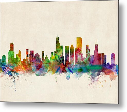 Watercolor Skyline Of Chicago Metal Print featuring the digital art Chicago City Skyline by Michael Tompsett