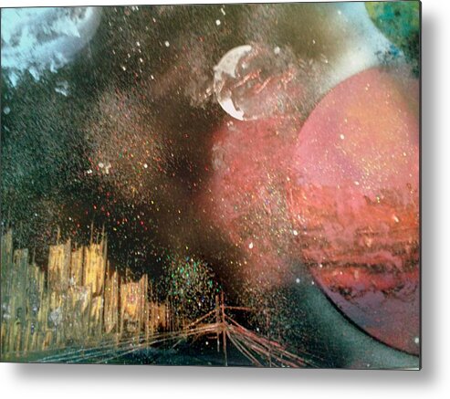 Space Metal Print featuring the painting City Night Lights by Gerry Smith