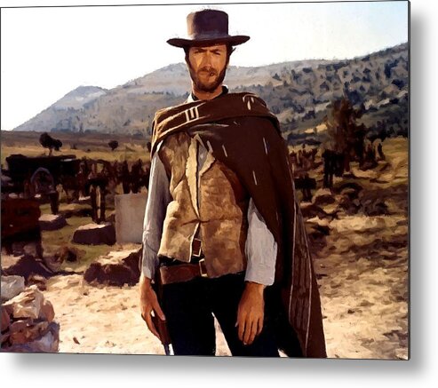 Clint Metal Print featuring the painting Clint Eastwood Outlaw by Gianfranco Weiss
