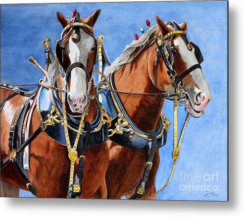 Horses Metal Print featuring the painting Clydesdale Duo by Debbie Hart