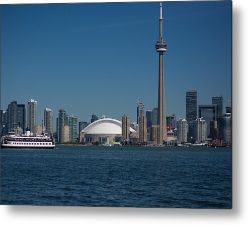  Toronto City Tower Building Skyline Canada Architecture Skyscraper Water Business Lake Cn Tower Cityscape Harbour Downtown Lake Ontario Urban Sky Waterfront Canadian Center Evening Landmark Night Reflection Ontario Modern Ferry Sky Dome Centre Travel Tall James Canning Fine Art Metal Print featuring the photograph CN Tower and Island Ferry by James Canning