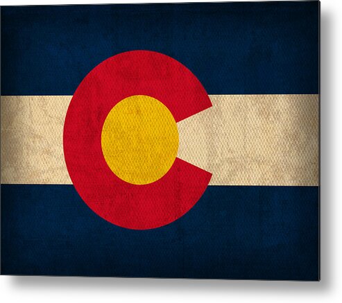 Colorado State Flag Art On Worn Canvas Metal Print featuring the mixed media Colorado State Flag Art on Worn Canvas by Design Turnpike