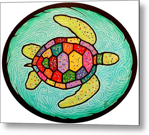 Turtle Metal Print featuring the painting Colorful Sea Turtle by Jim Harris