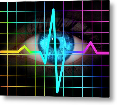 Ecg Metal Print featuring the photograph Computer Artwork Of Heartbeat Ecg And Human Eye by Mehau Kulyk/science Photo Library