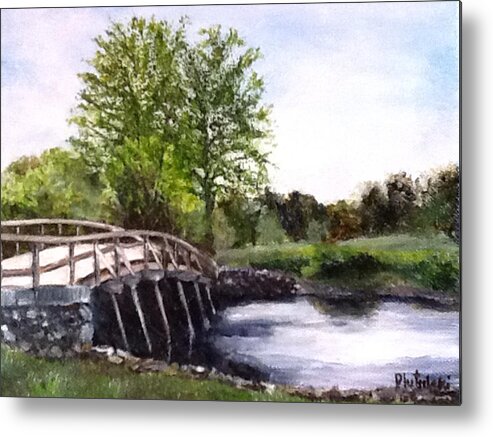 Concord Bridge Metal Print featuring the painting Concord Bridge by Cindy Plutnicki