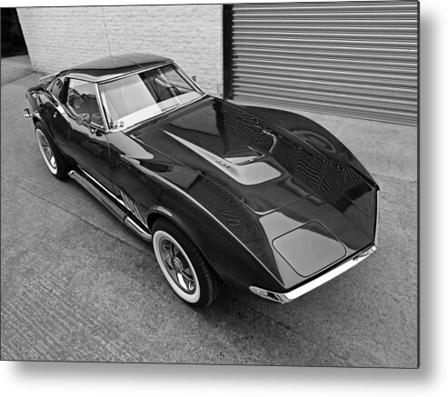 Classic Vette Metal Print featuring the photograph Corvette C3 1968 in Black and White by Gill Billington