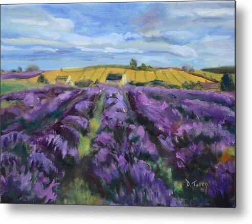 Lavender Metal Print featuring the painting Cotswold Lavender Fields by Donna Tuten