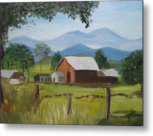Barn Metal Print featuring the painting County Farm by Judi Pence