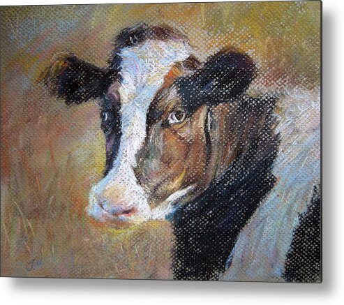 Cow Metal Print featuring the painting cow by Jieming Wang