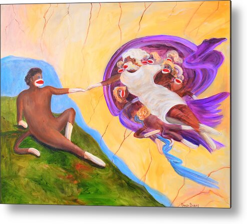 Sock Monkey Metal Print featuring the painting Creation of a Sock Monkey by Rand Burns