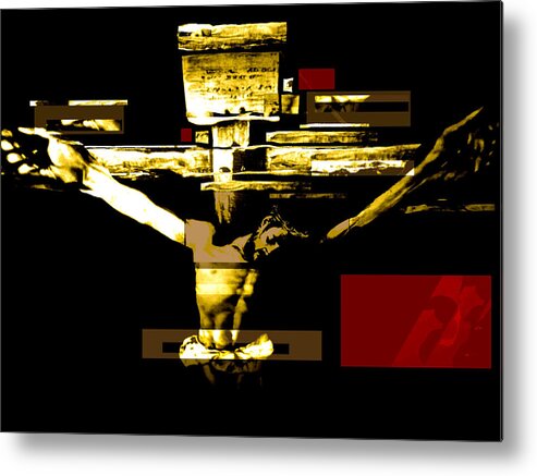 Christ Metal Print featuring the digital art Crucifixion in red gold and black by Karine Percheron-Daniels