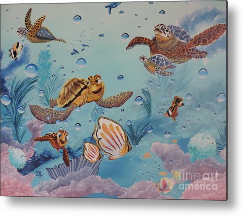Aquatic Metal Print featuring the painting Crush'n'Squirt by Dianna Lewis