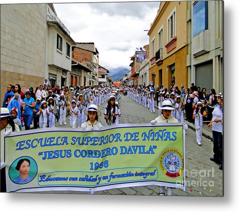 Marching Metal Print featuring the photograph Cuenca Kids 326 by Al Bourassa