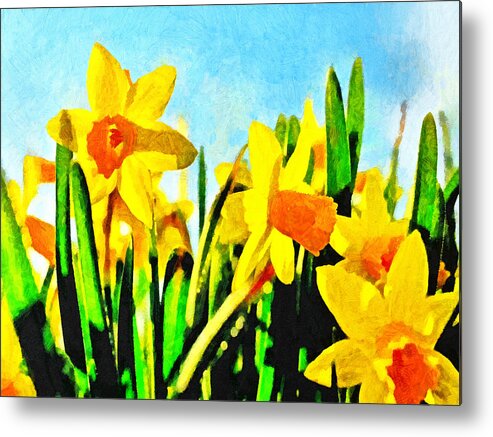 Background Metal Print featuring the digital art Daffodils by Morning Light by Digital Photographic Arts