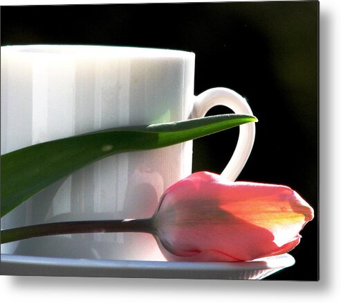 Floral Photography Metal Print featuring the photograph Demitasse and Tulips by Angela Davies