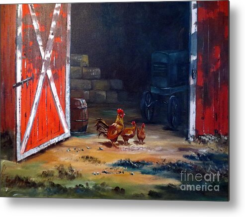 Chickens Metal Print featuring the painting Down On The Farm by Lee Piper