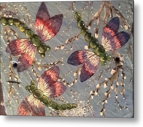 Insects Metal Print featuring the painting Dragonflies 5 by Megan Walsh