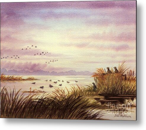 Duck Hunting Metal Print featuring the painting Duck Hunting Companions by Bill Holkham