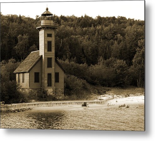 Sepia Metal Print featuring the photograph East Channel Lighthouse by David T Wilkinson