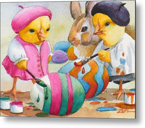 Ferdinand And Nina Metal Print featuring the painting Easter Egg Artists by Janet Zeh