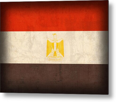 Egypt Flag Distressed Vintage Finish Cairo Africa Egyptian Nile Pyramid Pharaoh Nation Country Middle East Arabic Arab Muslim Metal Print featuring the mixed media Egypt Flag Distressed Vintage Finish by Design Turnpike