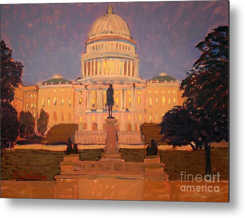 Capitol Metal Print featuring the painting Evening at the capitol by Monica Elena