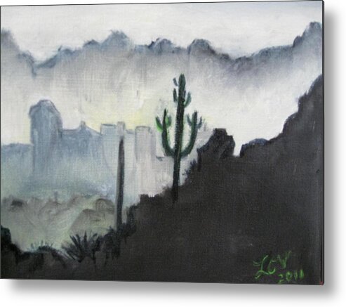 Mountains Metal Print featuring the painting Evening in the Desert by Lucille Valentino