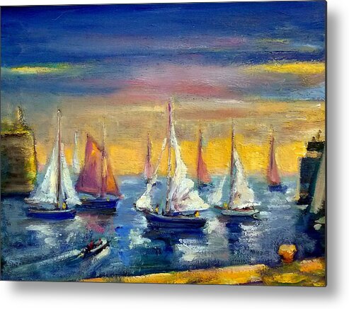  Sailing Out Of Harbour Metal Print featuring the painting Evening Sail by Philip Corley