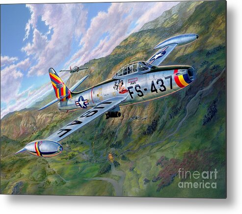 F-84 Metal Print featuring the painting F-84 Thunderjet Over Korea by Stu Shepherd