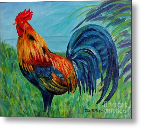 Rooster Metal Print featuring the painting Fancy Feathers by Julie Brugh Riffey