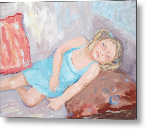 Portrait Metal Print featuring the painting Ferne Asleep by Elinor Fletcher