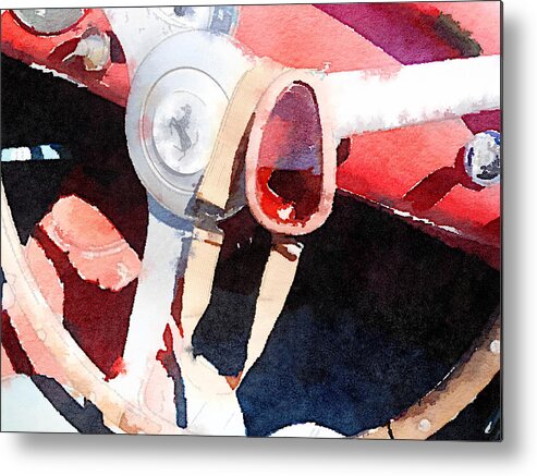 Ferrari Metal Print featuring the painting Ferrari Steering Wheel Watercolor by Naxart Studio