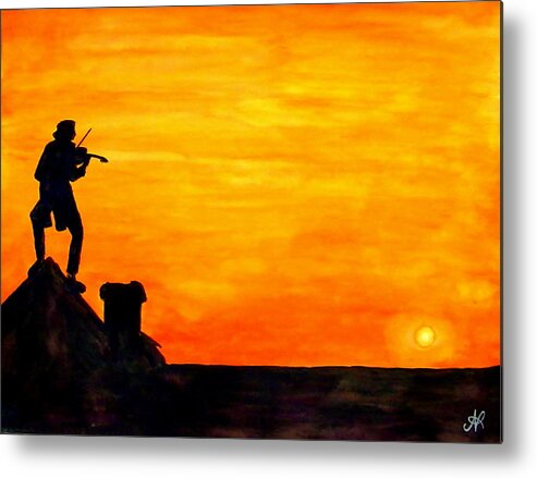 Fiddler Metal Print featuring the painting Fiddler on the Roof by Nieve Andrea