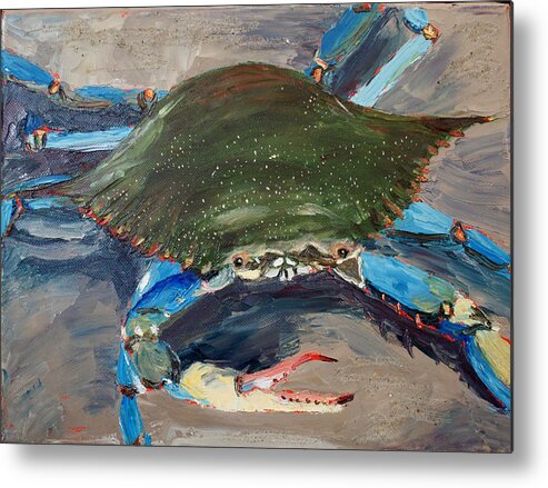Blue Crab Metal Print featuring the painting Fightin' Mad by Jill Ciccone Pike