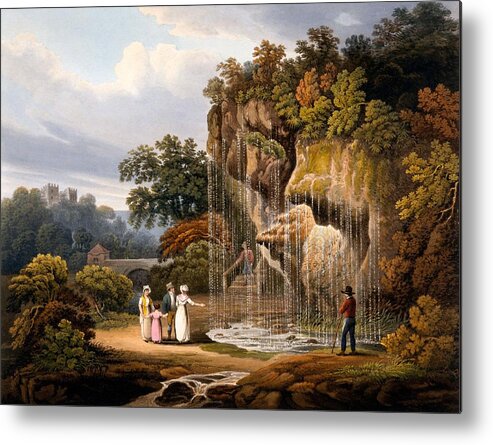 Figures Metal Print featuring the drawing Figures By A Waterfall, 1825 by Francis Nicholson
