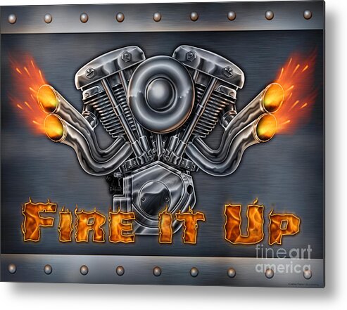 Motorcycle Metal Print featuring the painting Fire it UP by JQ Licensing