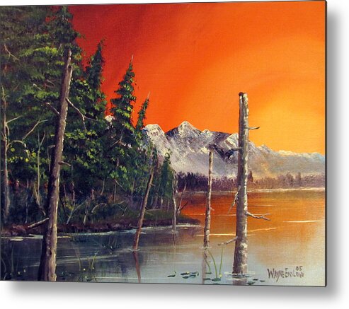 Landscape Metal Print featuring the painting Fire Lake by Wayne Enslow