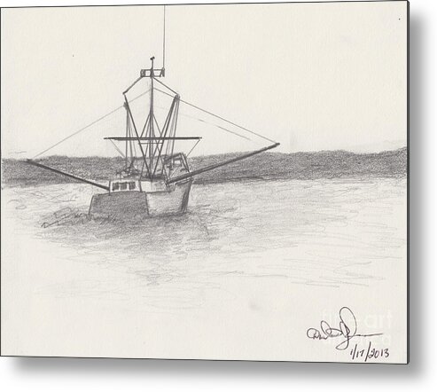 Seascape Metal Print featuring the drawing Fishing Boat by David Jackson