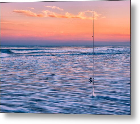 Fishing Metal Print featuring the photograph Fishing the Sunset Surf - Horizontal Version by Mark Rogers