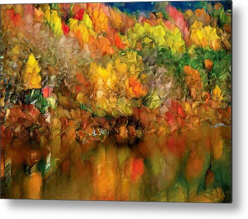 Abstract Metal Print featuring the painting Flaming Autumn Abstract by Georgiana Romanovna